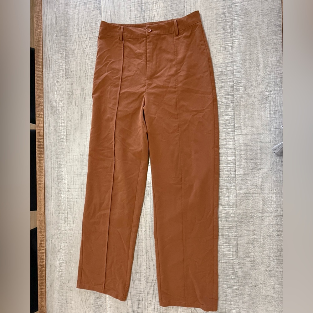 Cider High Rise Burnt Orange Pleated Slacks, Straight Leg Size Large - Picture 3 of 12